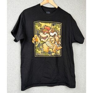 Super Mario Bowser Camo Graphic Black T Shirt Size Large Nintendo